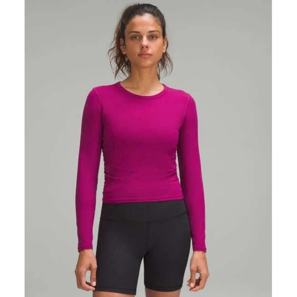 2PC-Lululemon All It Takes Nulu Long Sleeve Shirt + Yoga Top Ripened Raspberry 4